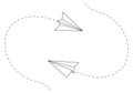 Paper planes following a path. Airplane track or route with dotted lines. Vector illustration